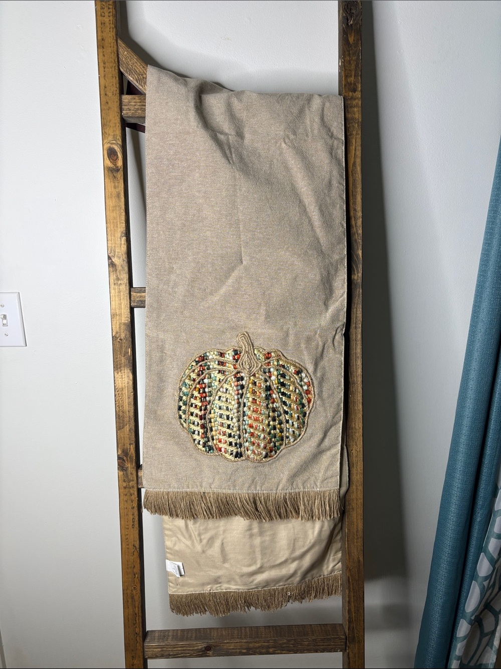 Hobby Lobby Beige Pumpkin Embroidered Table Runner